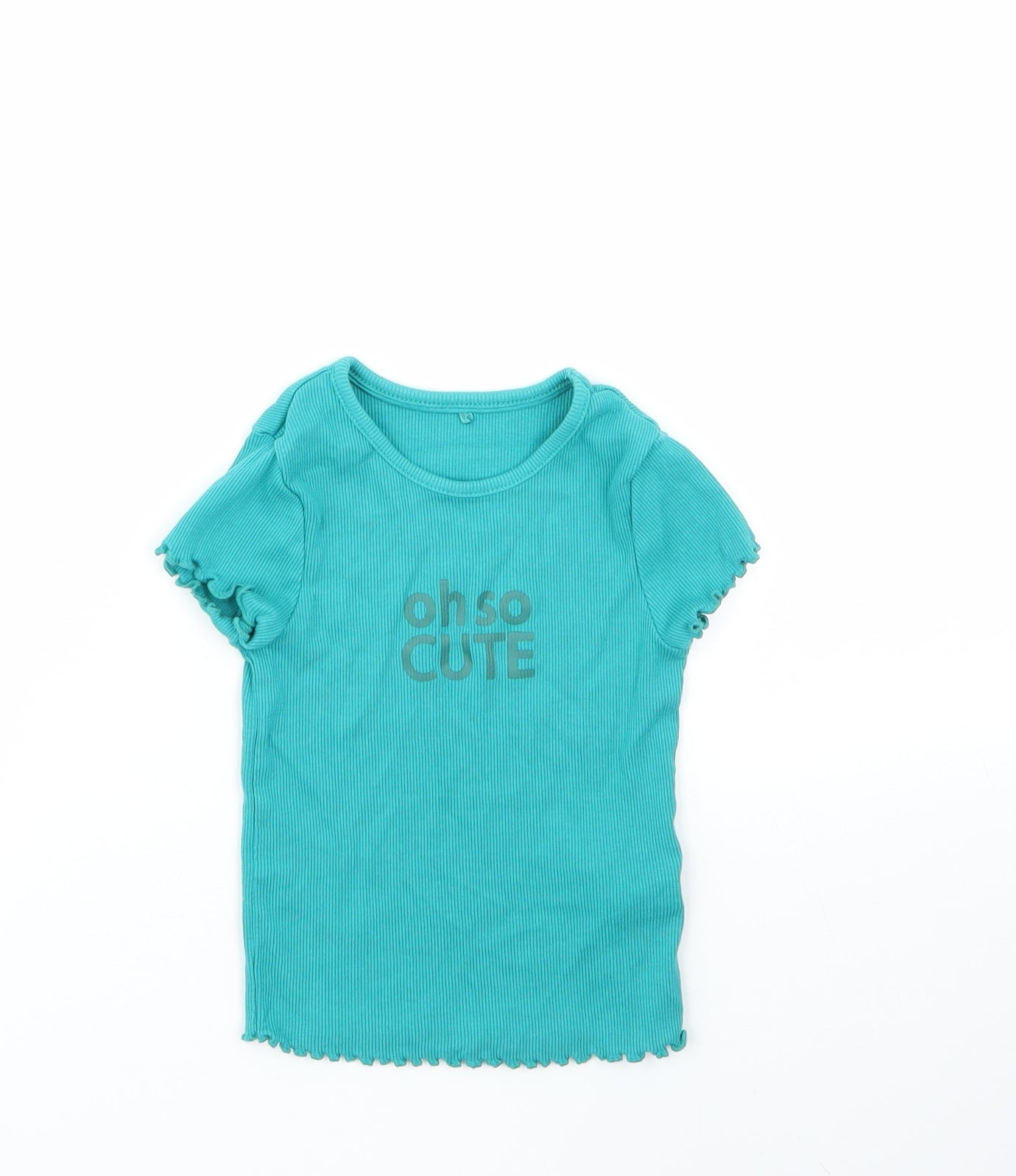 George Girls Green  Cotton Basic T-Shirt Size 2-3 Years Round Neck