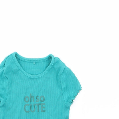 George Girls Green  Cotton Basic T-Shirt Size 2-3 Years Round Neck
