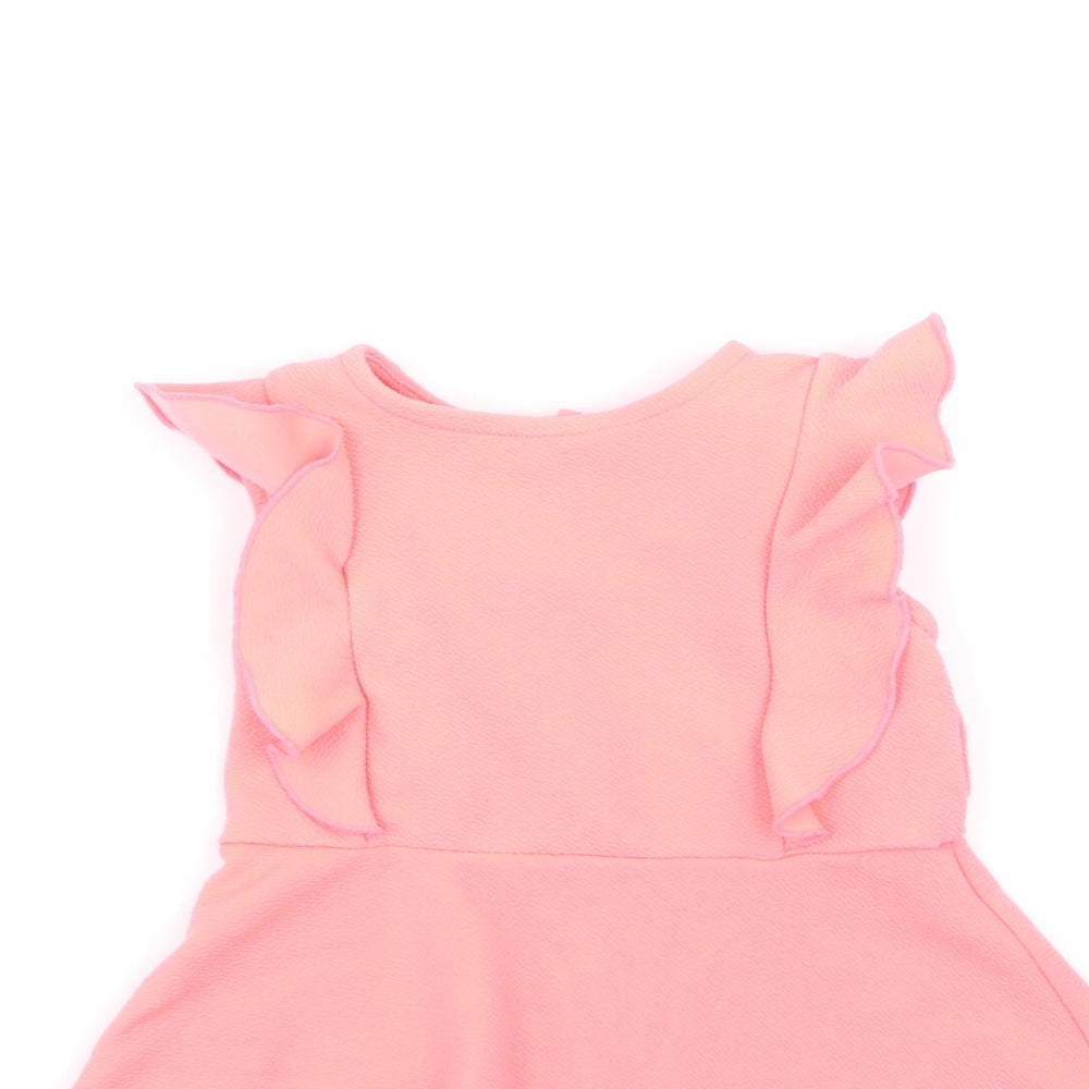 rimark Girls Orange  Polyester Fit & Flare  Size 5-6 Years  Round Neck