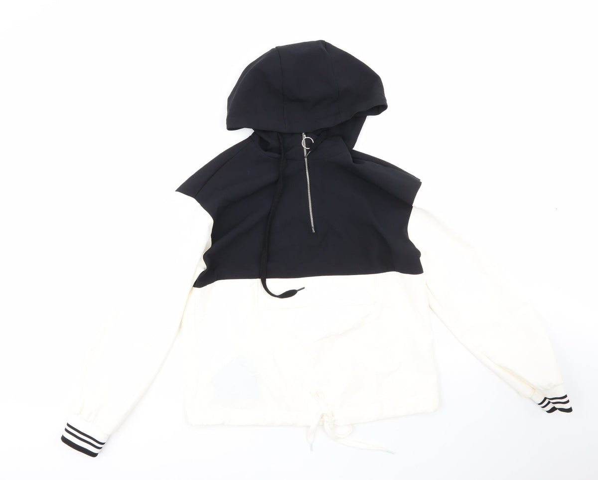 Additional front view of Primark women’s white striped polyester full zip hoodie, size UK 4