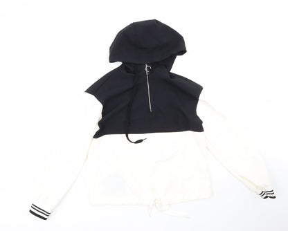 Additional front view of Primark women’s white striped polyester full zip hoodie, size UK 4