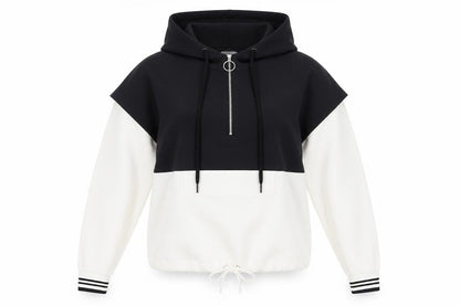Front view of Primark women’s white striped polyester full zip hoodie, size UK 4