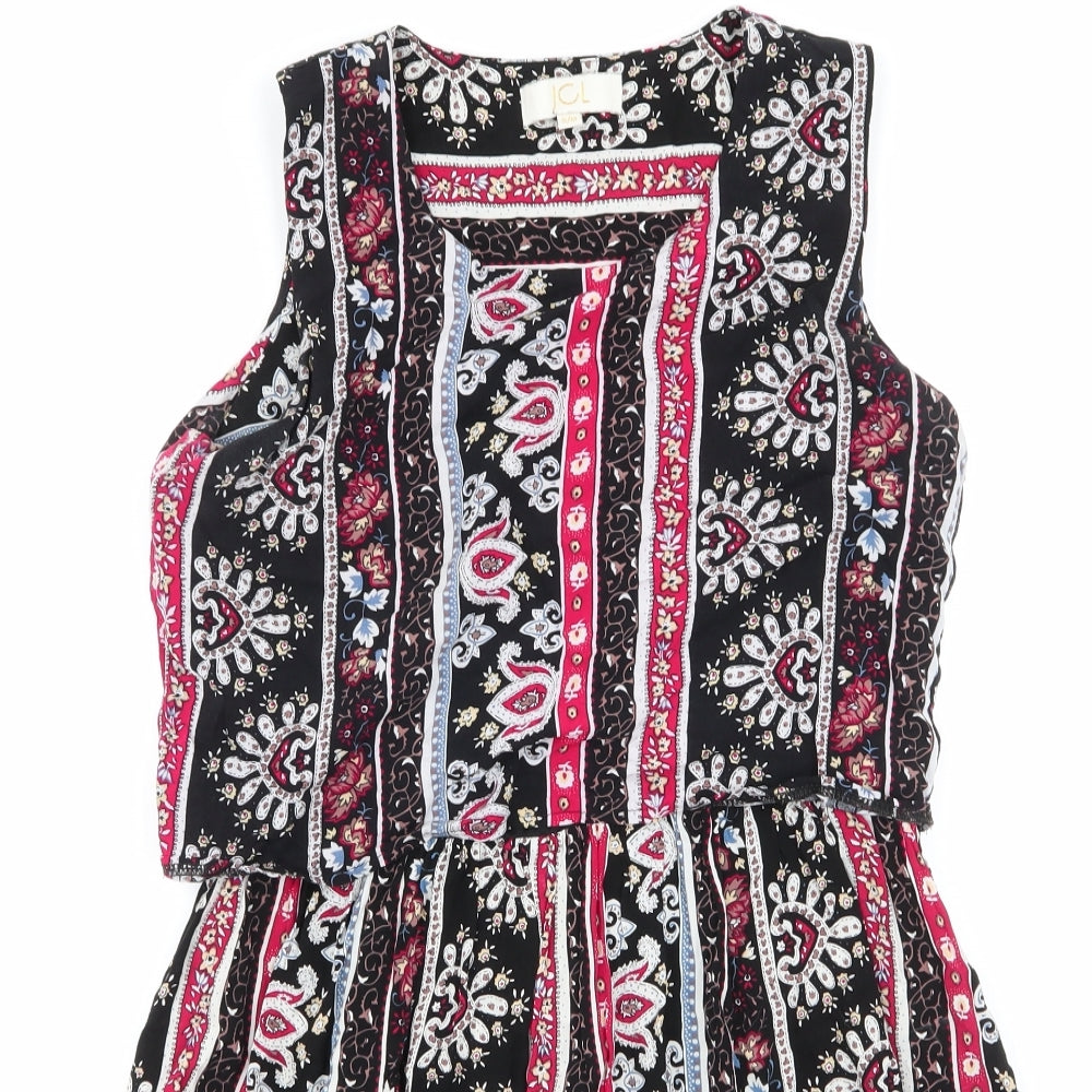 jcl Womens Multicoloured Geometric Viscose Fit & Flare  Size S  Round Neck