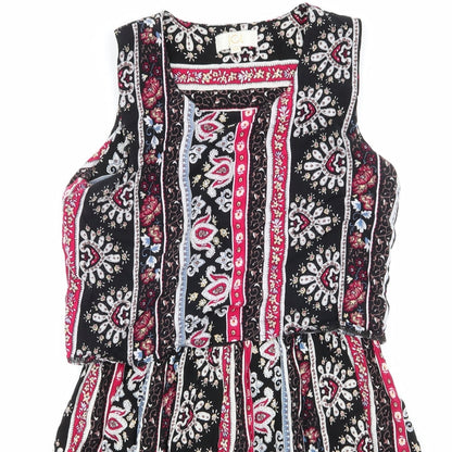 jcl Womens Multicoloured Geometric Viscose Fit & Flare  Size S  Round Neck