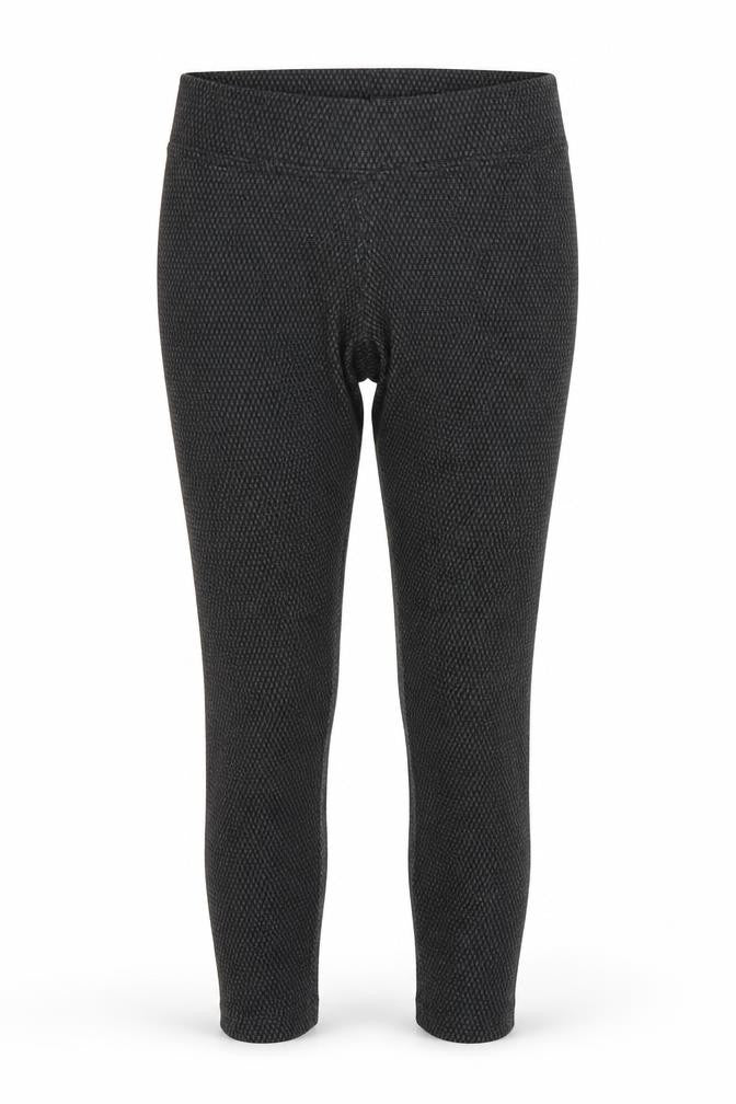 Front view of Marks & Spencer women’s grey geometric polyester cropped leggings, size UK 10, 22-inch leg