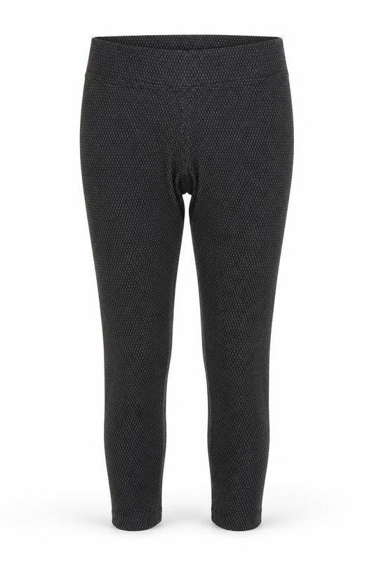Front view of Marks & Spencer women’s grey geometric polyester cropped leggings, size UK 10, 22-inch leg