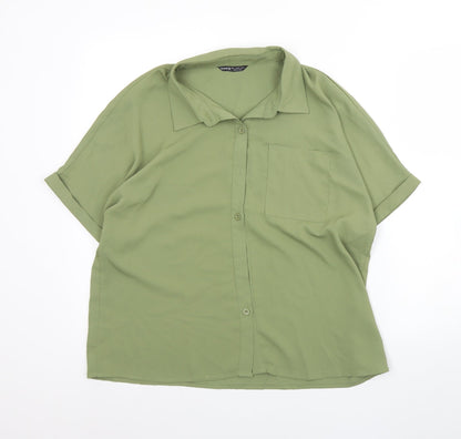 SheIn Womens Green  Polyester Basic Button-Up Size L Collared