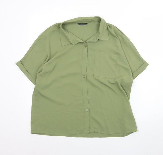 SheIn Womens Green  Polyester Basic Button-Up Size L Collared