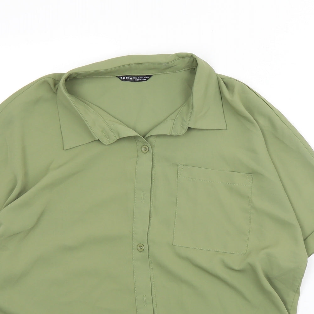 SheIn Womens Green  Polyester Basic Button-Up Size L Collared