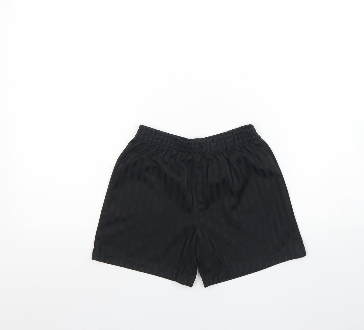 Additional front view of George boys’ black striped polyester sweat shorts, size 7, years regular