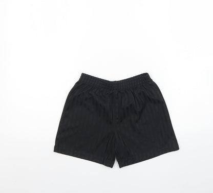 Additional front view of George boys’ black striped polyester sweat shorts, size 7, years regular