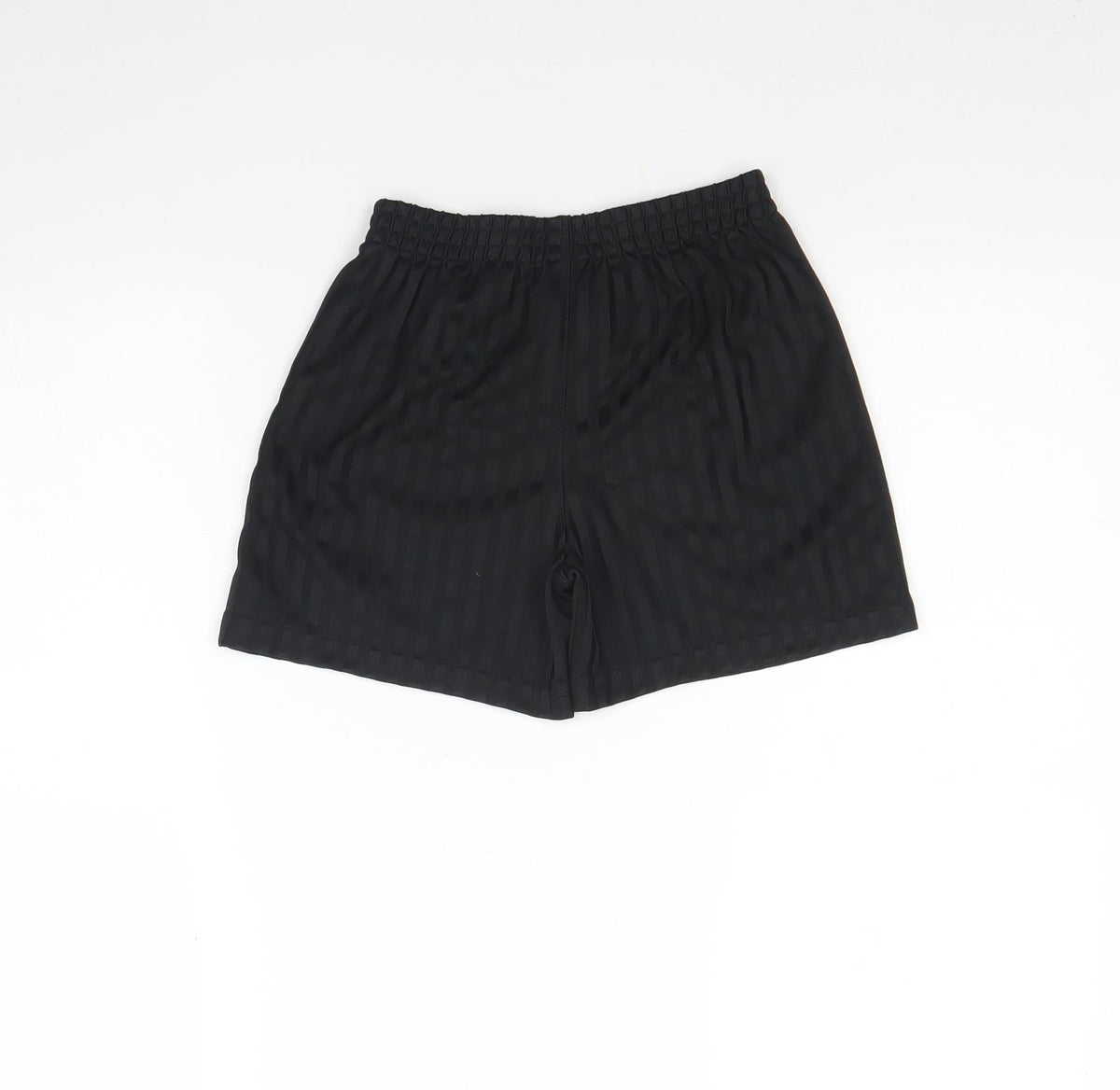 Back view of George boys’ black striped polyester sweat shorts, size 7, years regular