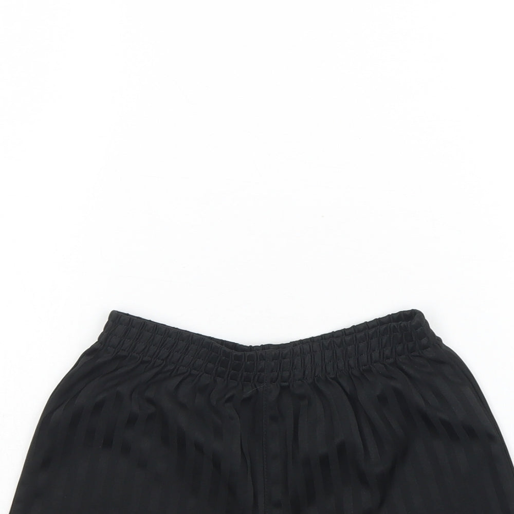 Close-up detail of George boys’ black striped polyester sweat shorts, size 7, years regular