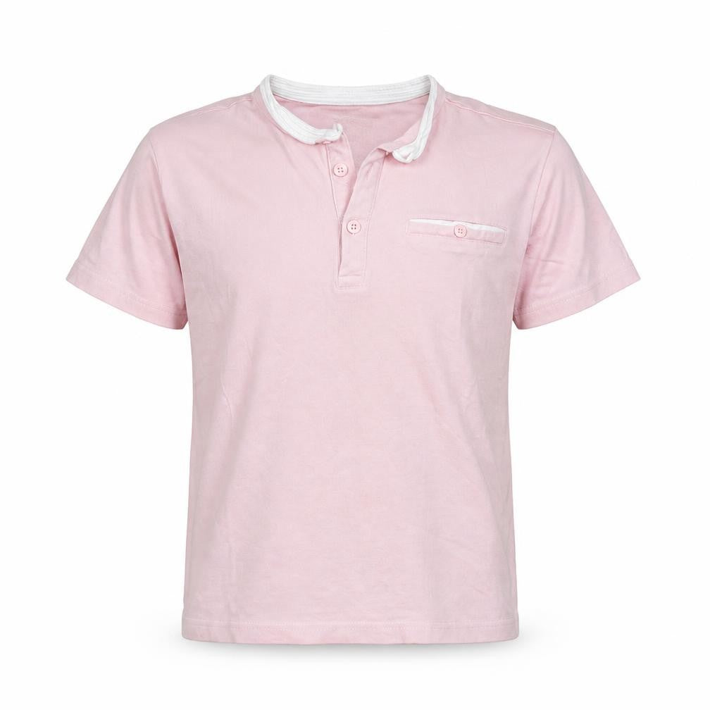 Front view of Undeniable Dudes boys’ pink cotton basic polo, size 11, years round neck button