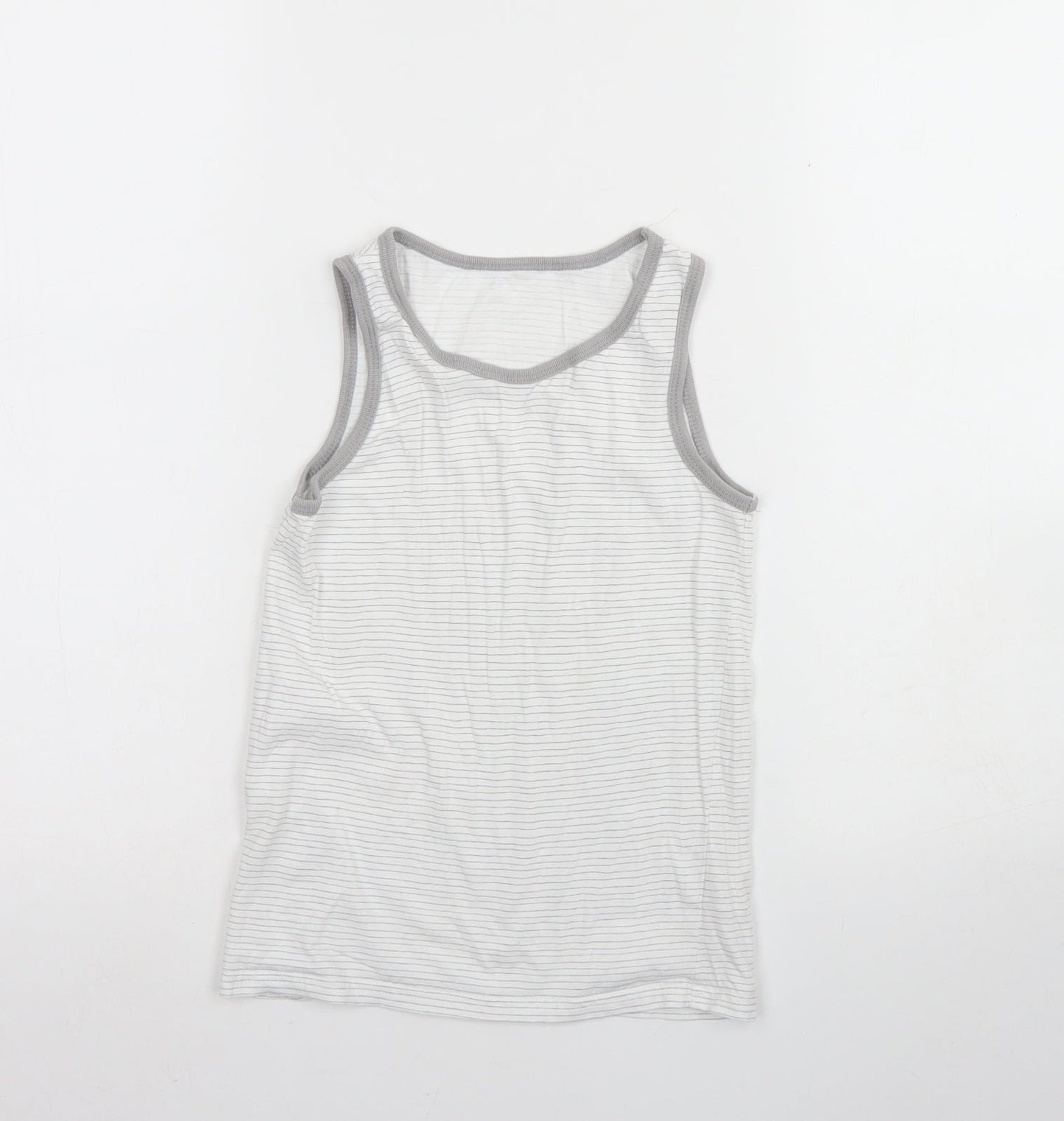George Girls Grey Striped Cotton Basic Tank Size 8 Years Round Neck