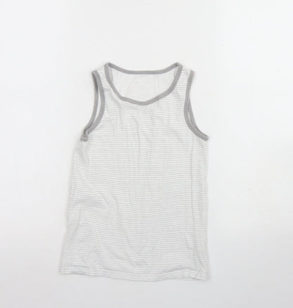 George Girls Grey Striped Cotton Basic Tank Size 8 Years Round Neck