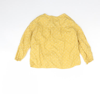 Back view of H&M girls’ yellow polka dot cotton basic button-up, size 2, years round neck button