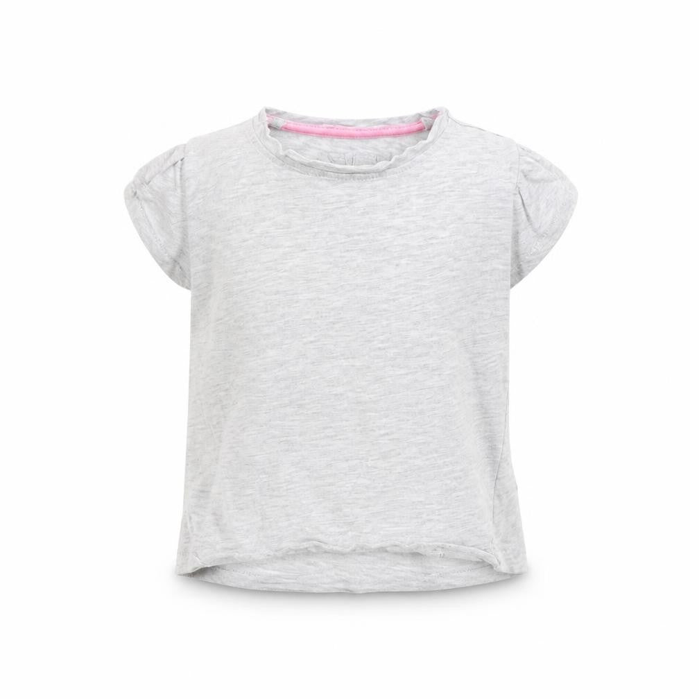 Front view of lily & Dan girls’ grey cotton basic t-shirt, size 3, years round neck