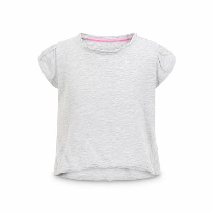 Front view of lily & Dan girls’ grey cotton basic t-shirt, size 3, years round neck