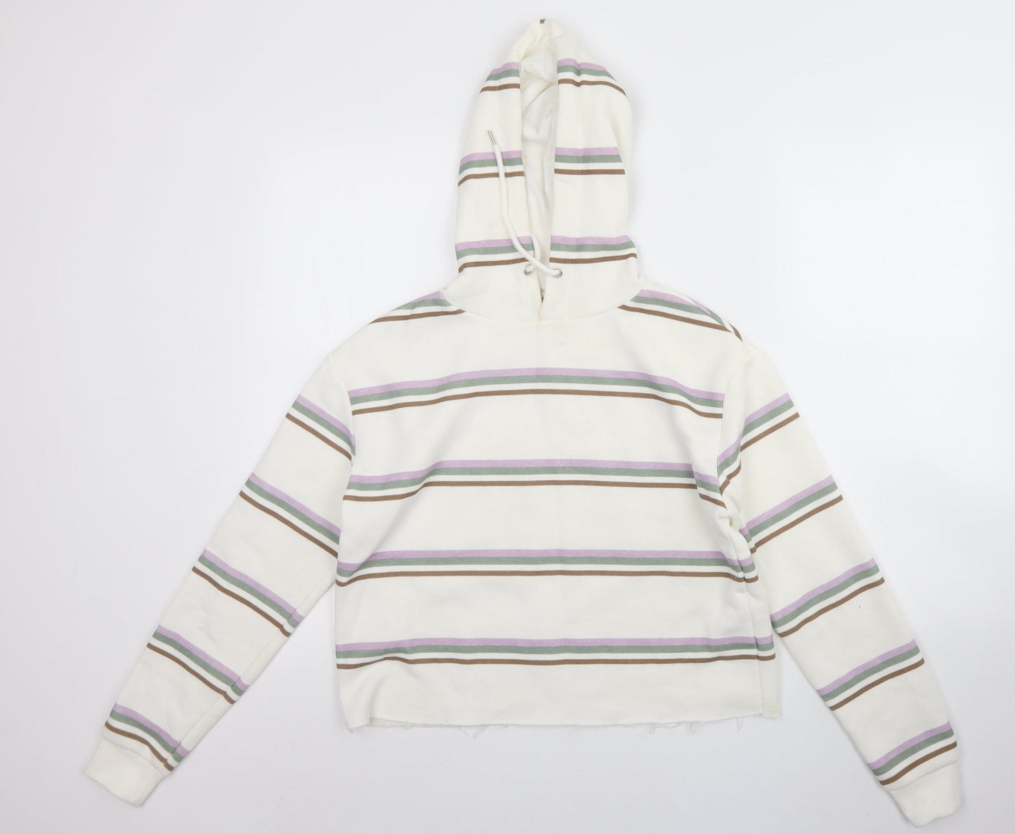 Primark Womens White Striped Cotton Pullover Hoodie Size 2XS