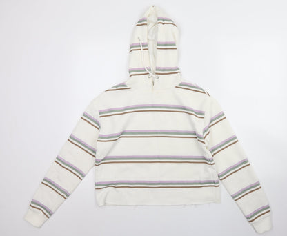 Primark Womens White Striped Cotton Pullover Hoodie Size 2XS