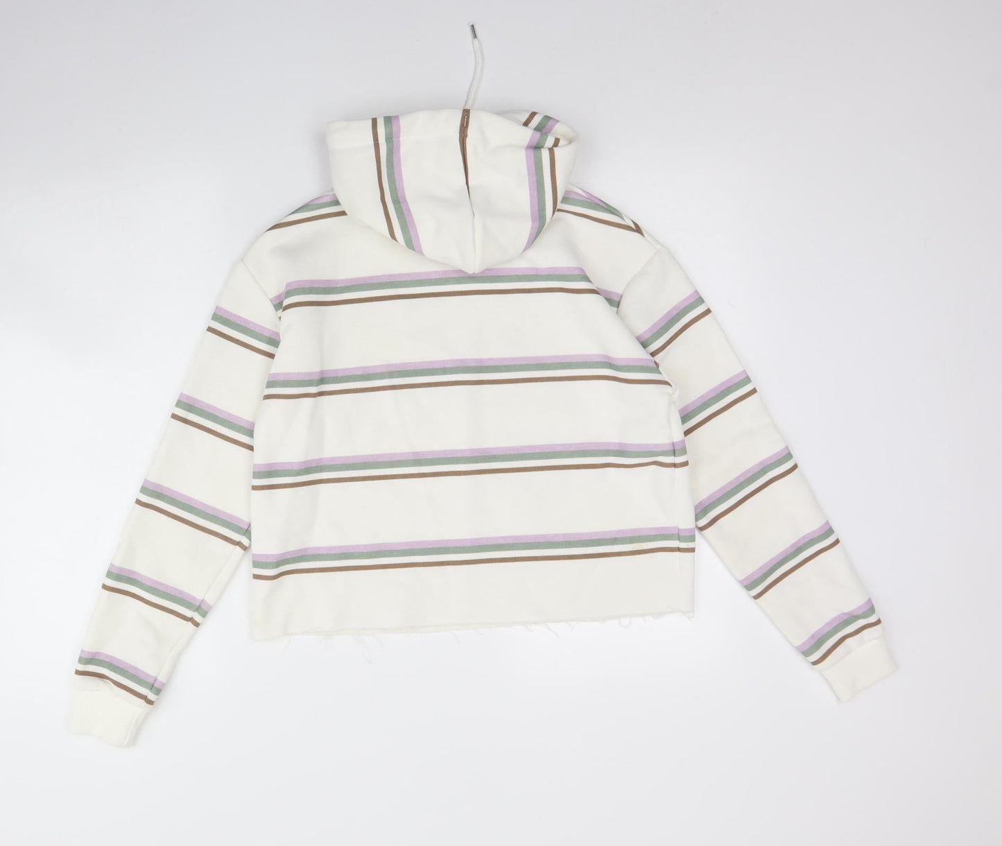 Primark Womens White Striped Cotton Pullover Hoodie Size 2XS