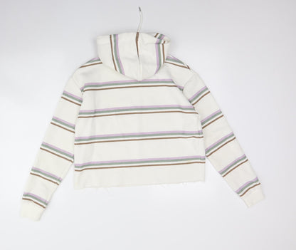 Primark Womens White Striped Cotton Pullover Hoodie Size 2XS
