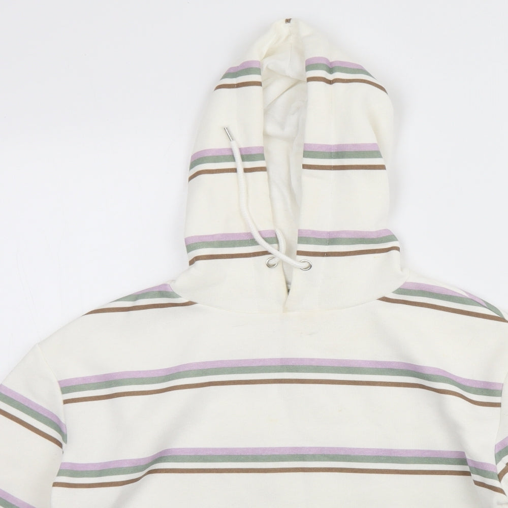 Primark Womens White Striped Cotton Pullover Hoodie Size 2XS
