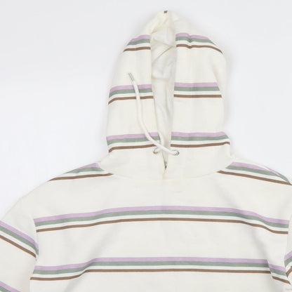 Primark Womens White Striped Cotton Pullover Hoodie Size 2XS