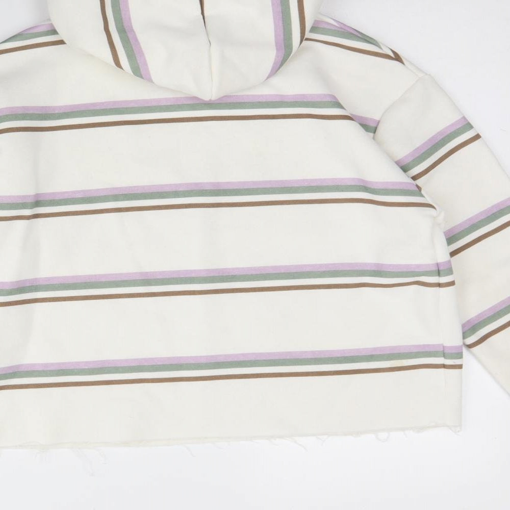 Primark Womens White Striped Cotton Pullover Hoodie Size 2XS