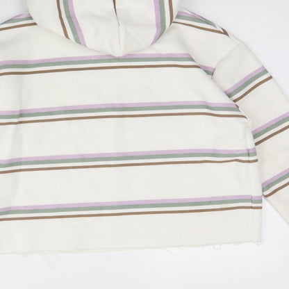 Primark Womens White Striped Cotton Pullover Hoodie Size 2XS