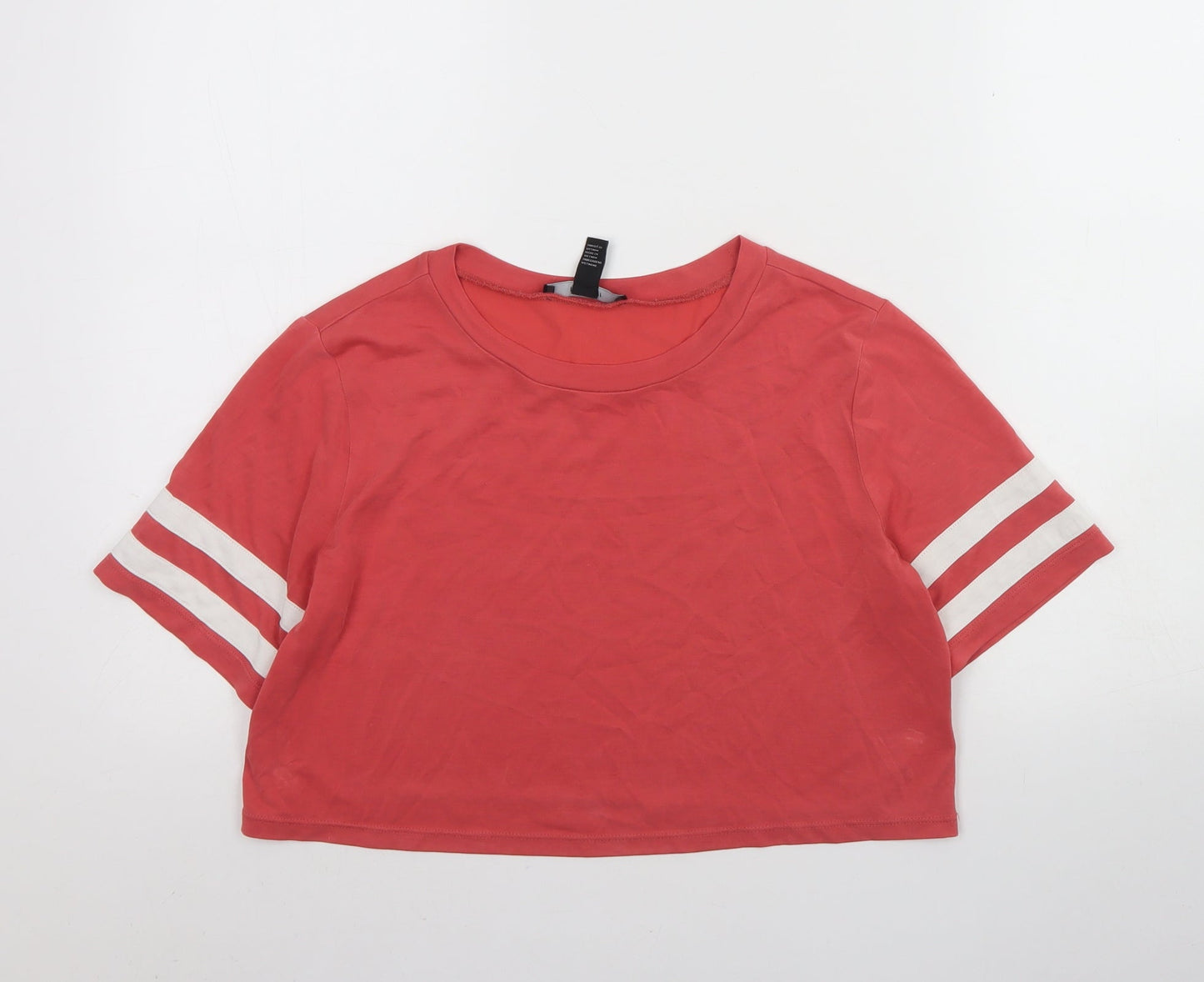 FOREVER 21 Womens Pink  Polyester Cropped T-Shirt Size S Round Neck