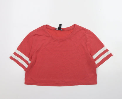 FOREVER 21 Womens Pink  Polyester Cropped T-Shirt Size S Round Neck