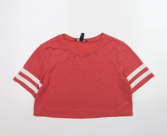 FOREVER 21 Womens Pink  Polyester Cropped T-Shirt Size S Round Neck