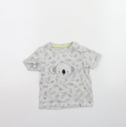 TU Baby Grey Spotted Cotton Basic T-Shirt Size 9-12 Months Round Neck