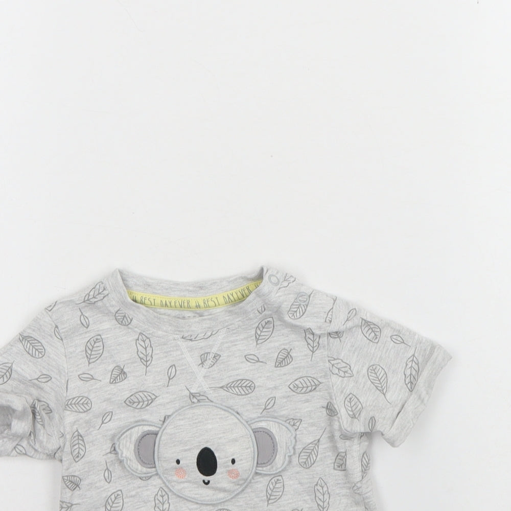 TU Baby Grey Spotted Cotton Basic T-Shirt Size 9-12 Months Round Neck