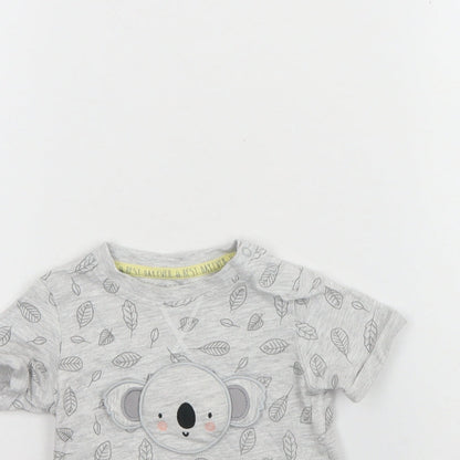 TU Baby Grey Spotted Cotton Basic T-Shirt Size 9-12 Months Round Neck