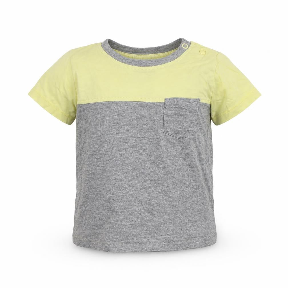 Front view of Tu Baby Grey Cotton Basic T-Shirt, size 9-12, Months Round Neck