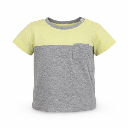 Front view of Tu Baby Grey Cotton Basic T-Shirt, size 9-12, Months Round Neck