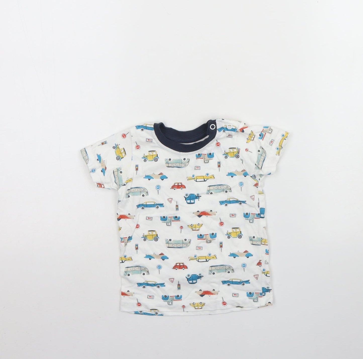 Nutmeg Baby White Spotted Cotton Basic T-Shirt Size 9-12 Months Round Neck