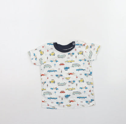 Nutmeg Baby White Spotted Cotton Basic T-Shirt Size 9-12 Months Round Neck