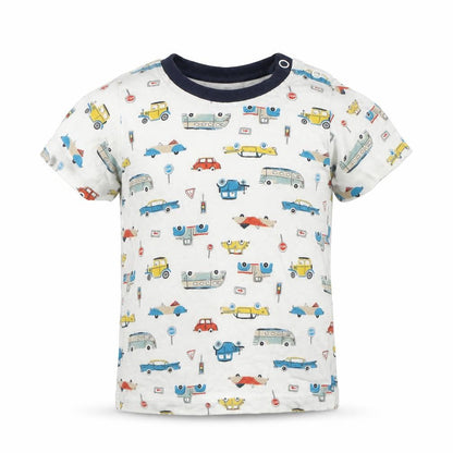 Nutmeg Baby White Spotted Cotton Basic T-Shirt Size 9-12 Months Round Neck