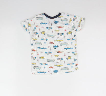 Nutmeg Baby White Spotted Cotton Basic T-Shirt Size 9-12 Months Round Neck