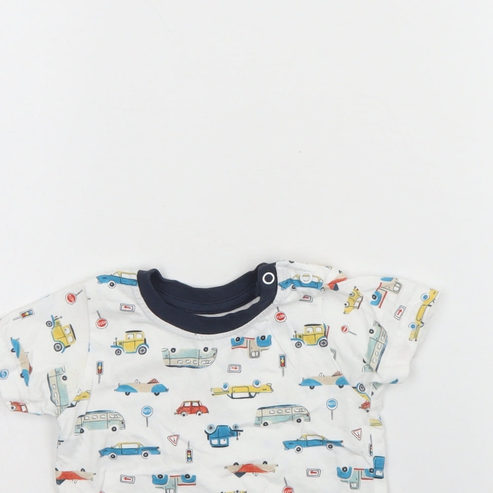 Nutmeg Baby White Spotted Cotton Basic T-Shirt Size 9-12 Months Round Neck
