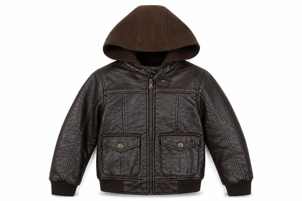Front view of Urban Republic girls’ brown jacket coat, size 7, years zip