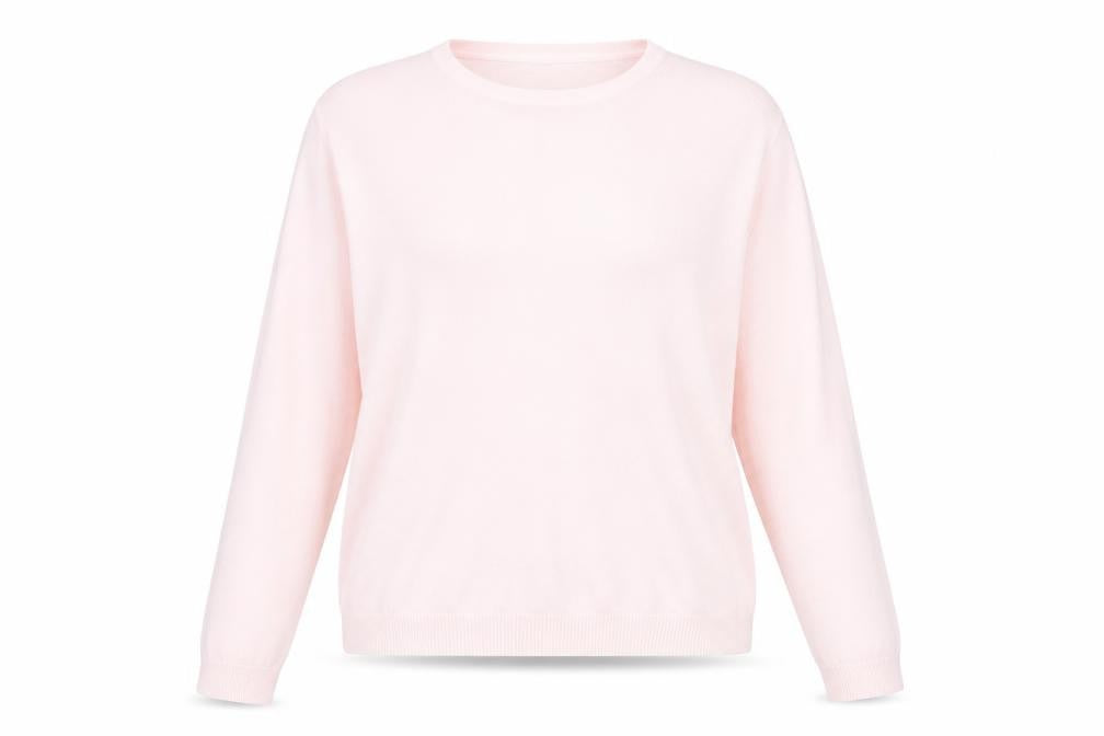 Front view of Intuition Essentials women’s pink round neck acrylic jumper, size UK 20