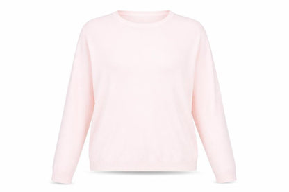 Front view of Intuition Essentials women’s pink round neck acrylic jumper, size UK 20