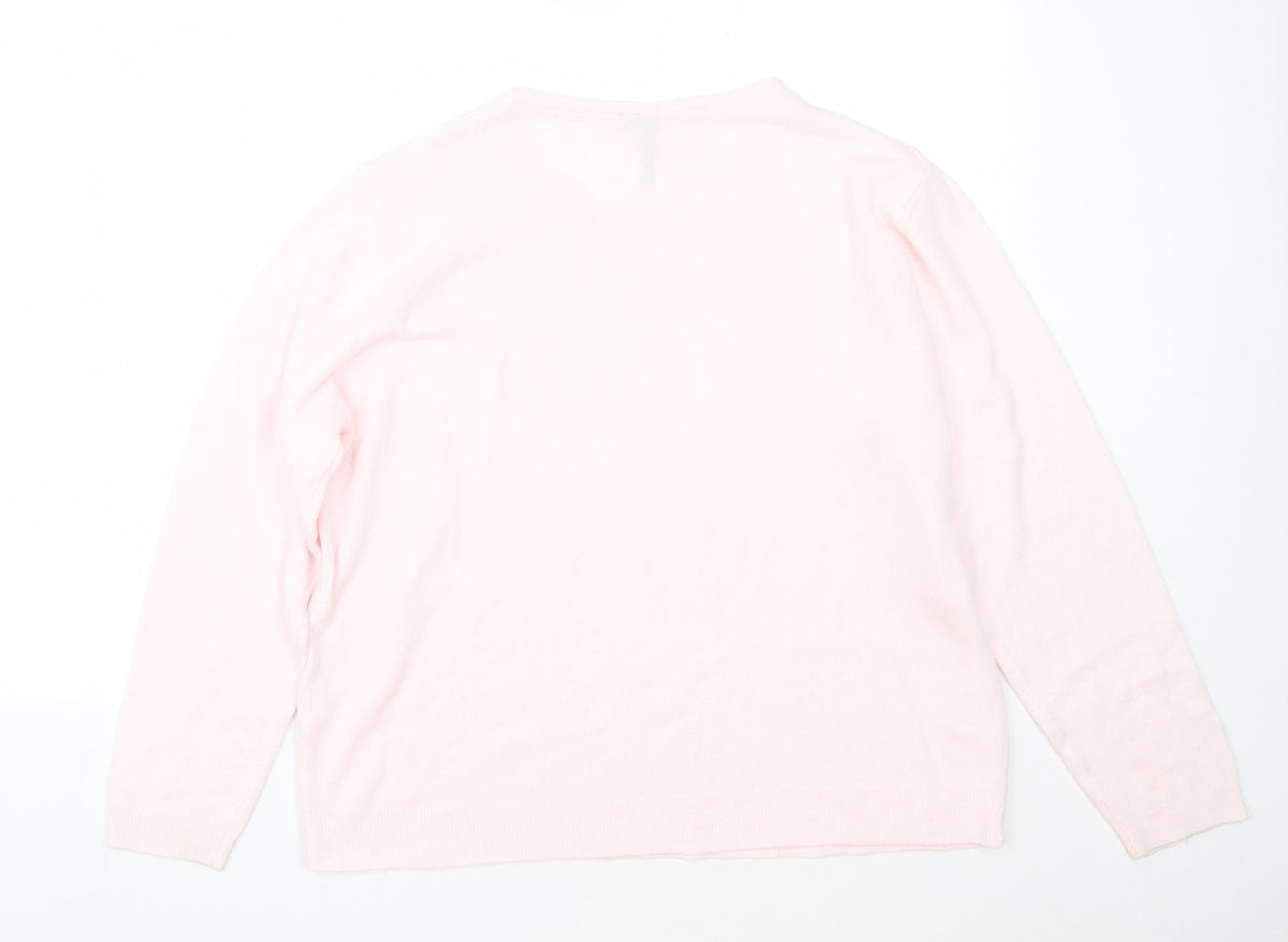 Back view of Intuition Essentials women’s pink round neck acrylic jumper, size UK 20
