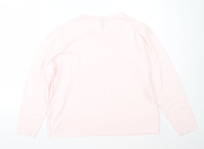 Back view of Intuition Essentials women’s pink round neck acrylic jumper, size UK 20