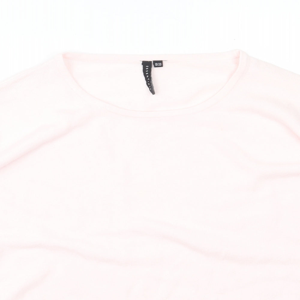 Close-up detail of Intuition Essentials women’s pink round neck acrylic jumper, size UK 20